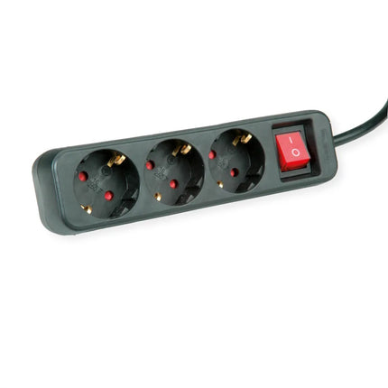 ROLINE POWER STRIP, 3X, WITH SWITCH, BLACK, 1.5M, SHUKO