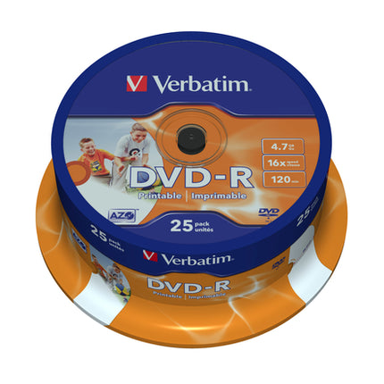 VERBATIM DVD-R 16X, 4,7GB, 25 PACK SPINDLE, WIDE INKJET PRINTABLE, 21-118 MM