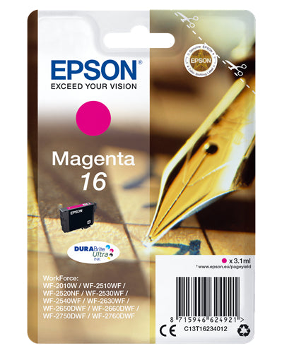 EPSON CART INK MAGENTA PER WF-2510WF, WF-2520NF, WF-2530WF WF-2540WF SERIE 16 PENNA E CRUCIVERBA