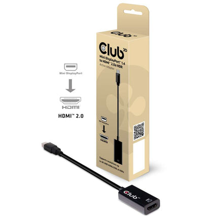 CLUB3D MINI DISPLAY PORT 1.4 MALE TO HDMI 2.0 FEMALE 4K 60HZ UHD/ 3D ACTIVE ADAPTER - HDR SUPPORT