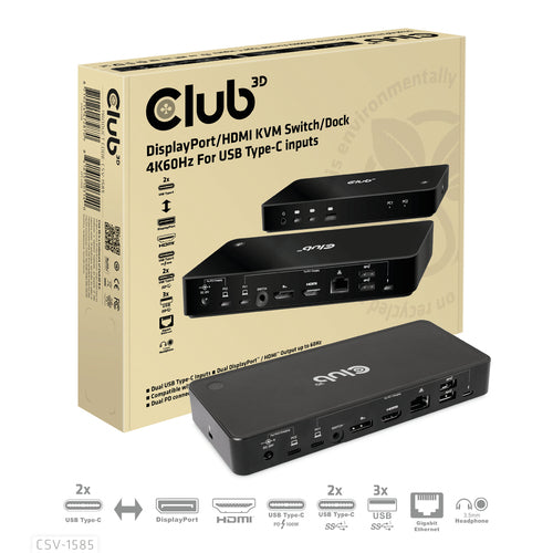 CLUB3D SWITCH/DOCK KVM DISPLAYPORTT/HDMIT 4K60HZ PER INGRESSI USB TYPE-C INPUT