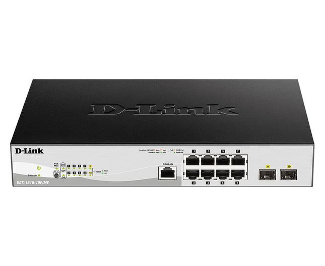 D-LINK SWITCH 8-PORT 10/100/1000BASE-T POE + 2-PORT 1 GBPS SFP PORTS METRO ETHERNET SWITCH