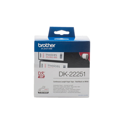 BROTHER DK-22251 CARTA A MODULO CONTINUO ETICHETTE 1 ROTOLO NERO/ROSSO SU BIANCO