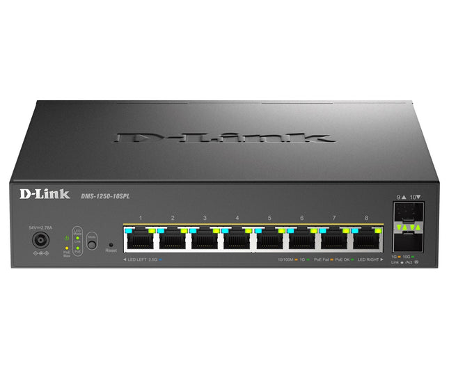 D-LINK SWITCH 10-PORT MULTI-GIGABIT SMART MANAGED POE+  INCLUDING 8 MULTI-GIGABIT 2.5G POE AND 2 10G