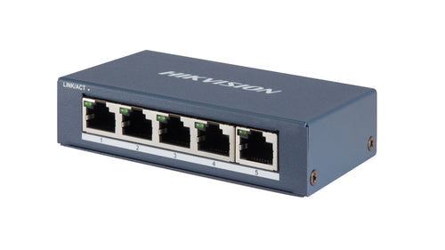 HIKVISION SWITCH 5 PORT GIGABIT UNMANAGED SWITCH 5  GIGABIT RJ45 PORTS, DESKTOP STEEL CASE UNMANAGED