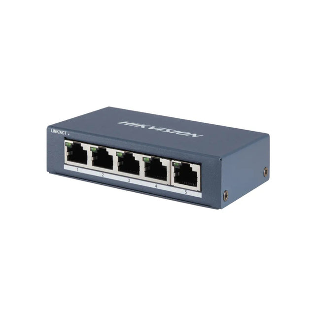 HIKVISION SWITCH 5 PORT GIGABIT UNMANAGED SWITCH 5  GIGABIT RJ45 PORTS, DESKTOP STEEL CASE UNMANAGED