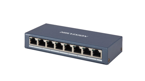 HIKVISION SWITCH 8 PORT GIGABIT UNMANAGED SWITCH 8  GIGABIT RJ45 PORTS, DESKTOP STEEL CASE UNMANAGED