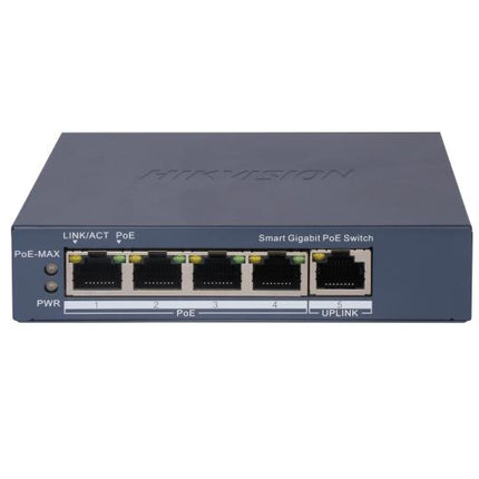 HIKVISION SWITCH L2, SMART MANAGED, 4 GIGABIT RJ45 POE PORTS, 1 GIGABIT RJ45 PORT, 802.3AF/AT, POE P