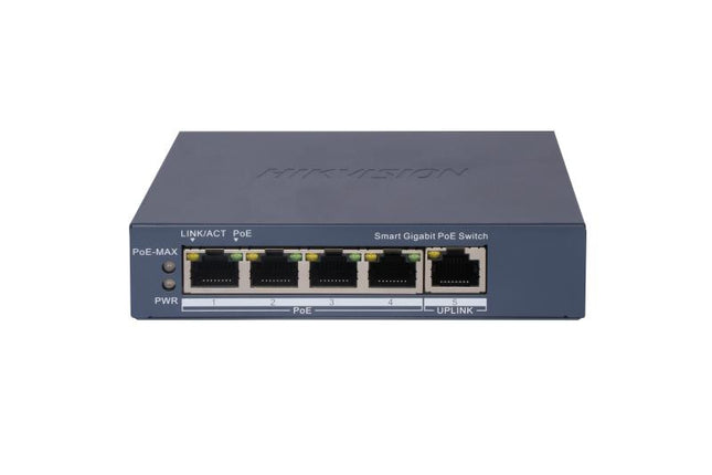 HIKVISION SWITCH L2, SMART MANAGED, 4 GIGABIT RJ45 POE PORTS, 1 GIGABIT RJ45 PORT, 802.3AF/AT, POE P