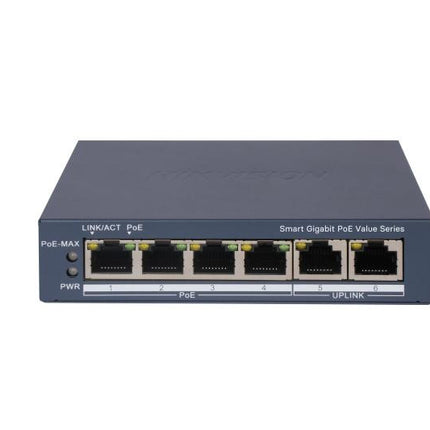 HIKVISION SWITCH L2, SMART MANAGED, 4 GIGABIT RJ45 POE PORTS, 2 GIGABIT RJ45 PORT, 802.3AF/AT, POE P