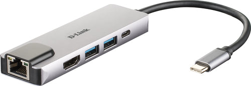 D-LINK HUB USB-C 5-IN-1 CON HDMI E POWER DELIVERY 60W, USCITE: HDMI x1, Ethernet x1, USB 3.0 x2, USB-C x1, HDMI FINO A 4K, PLUG AND PLAY