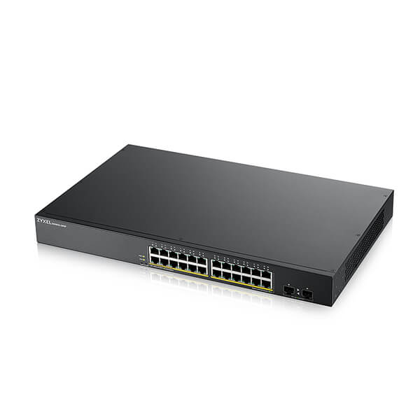 ZYXEL SWITCH MANAGED 24 PORTE GIGABIT+2 SFP GIGABIT, IPV6, VLAN, DESIGN SENZA VENTOLE, RACK