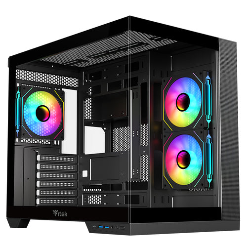 ITEK CASE DARK CAVE DS, GAMING TOWER, ATX, 3X12CM ARGB FAN, 2XUSB3, TYPE-C, SIDE  FRONT PANEL TEMP