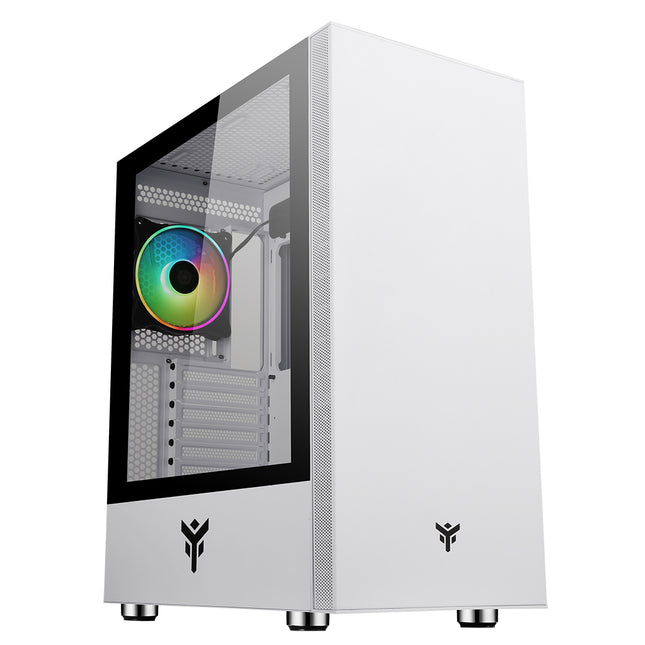 ITEK CASE VERTIBRA S210W - GAMING MIDDLE TOWER, 12CM ARGB FAN, 2XUSB3, SIDE PANEL TEMP GLASS, WHITE