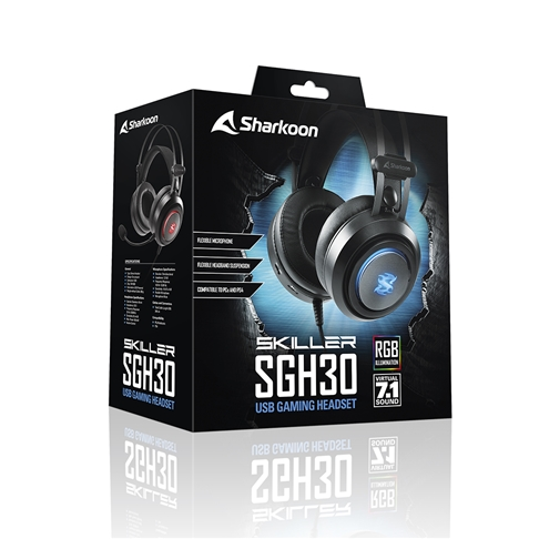 SHARKOON CUFFIE STEREO GAMING HEADSET, USB SOUND CARD, VIRTUAL SOUND 7.1, RGB