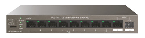 TENDA SWITCH POE UNMANAGED 10 PORT, 8 POE