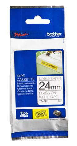 BROTHER NASTRO LAMINATO DA 24MM (8M) NERO SU BIANCO ADESIVO FORTE