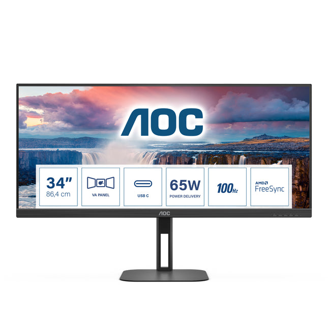 AOC MONITOR 34 LED VA WQHD 21:9 4MS 300 CDM, REG ALTEZZA, USB-C DOCK, DP/HDMI, MULTIMEDIALE